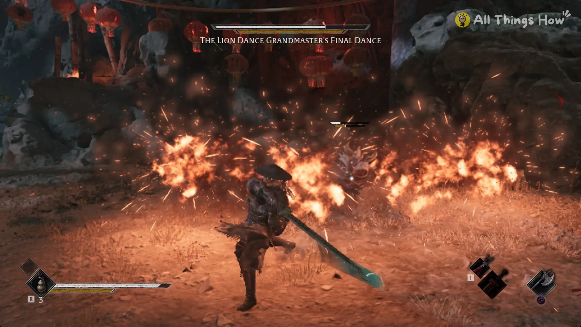 The last Ho-Ho lion dancer holding at a quarter of its health bar during The Lion Dance Grandmaster's Final Dance, Phantom Blade Zero
