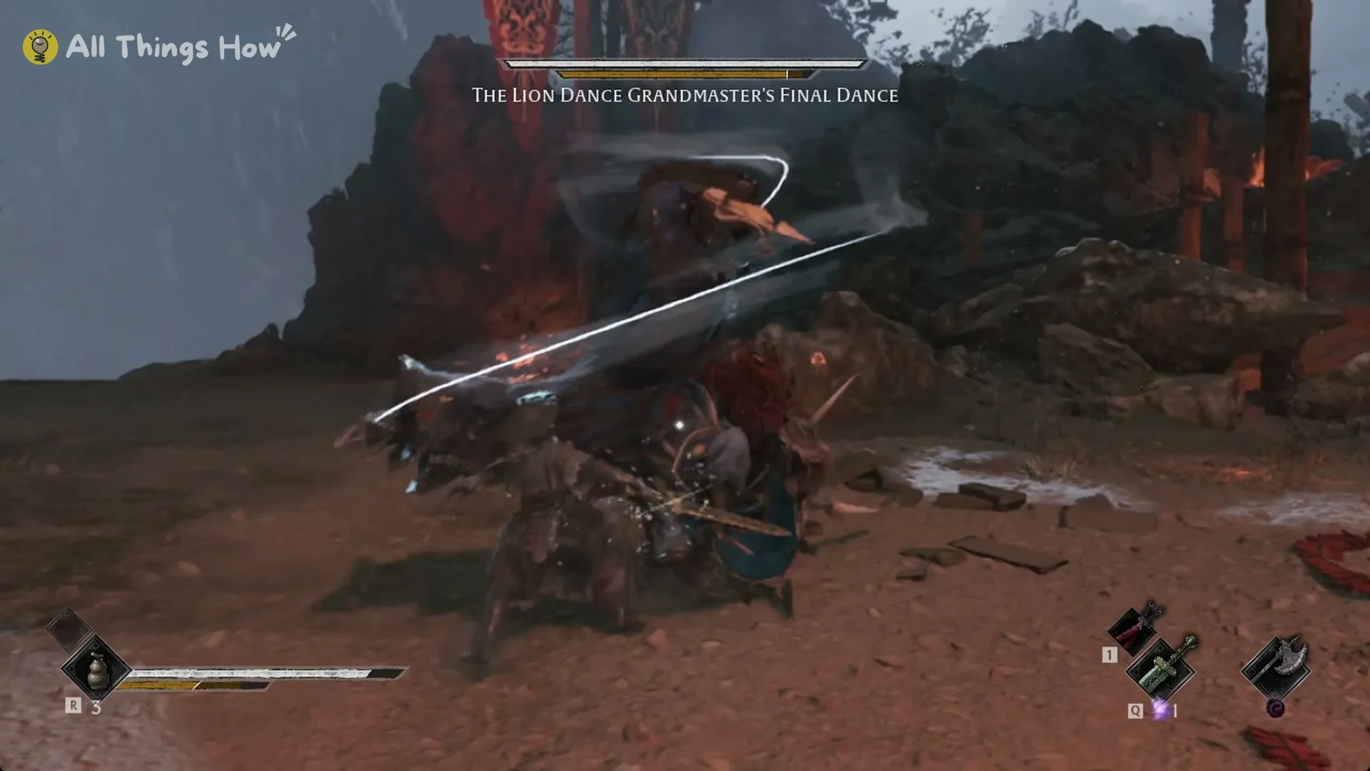 Flame swinging in a wide arc at Soul in the Lion Dance Hall Depths, Phantom Blade Zero