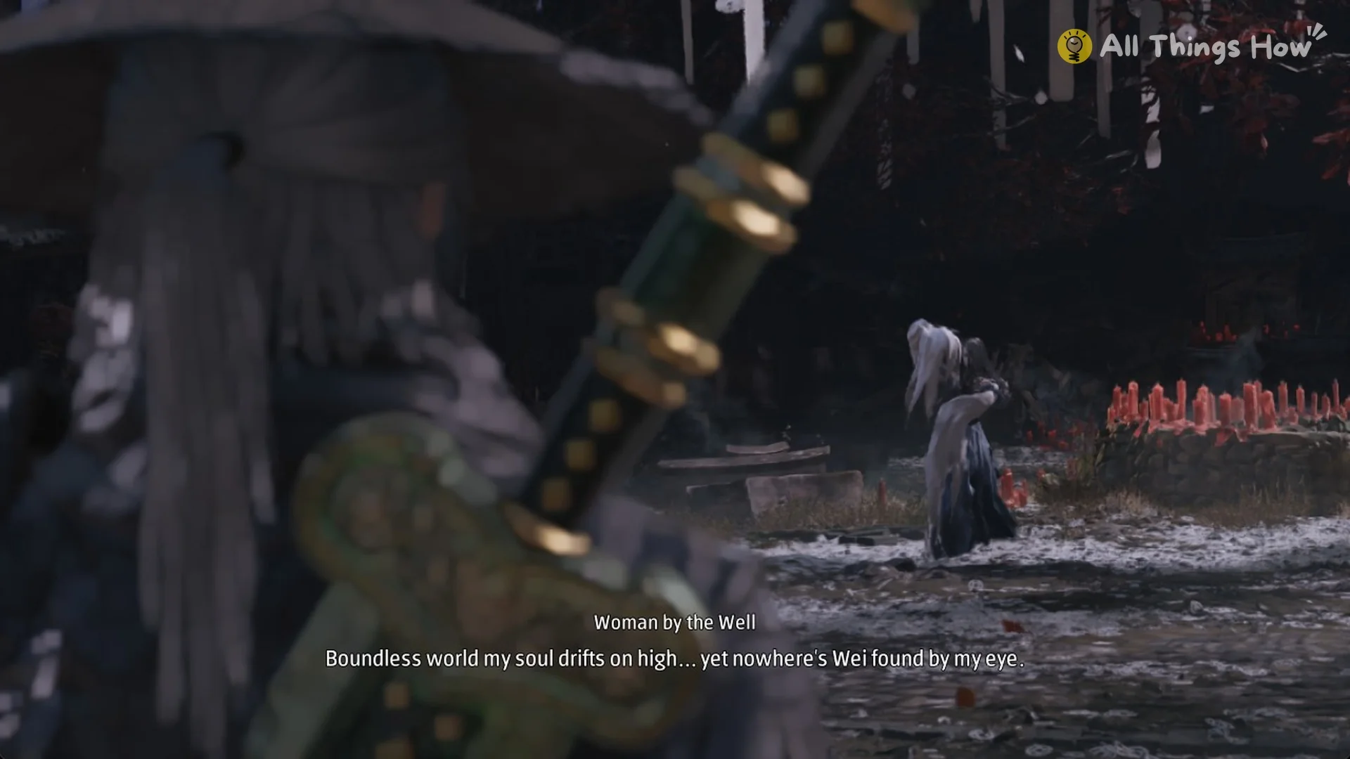 The Woman by the Well scene by red candles near the Pond of Fading Song in Phantom Blade Zero