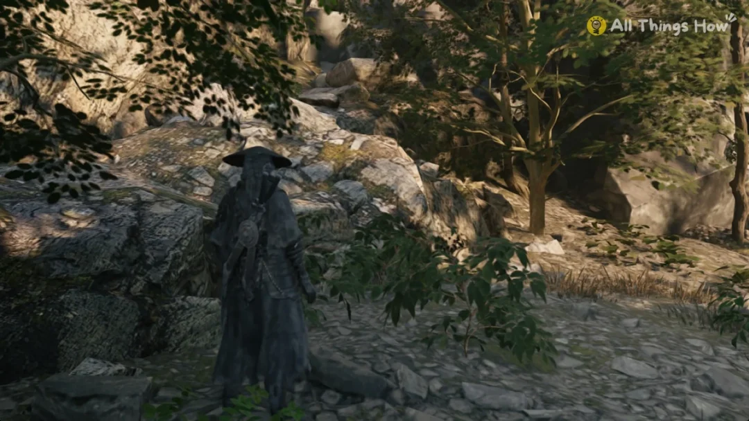 Soul among rocks and trees on a sunlit path in Phantom Blade Zero