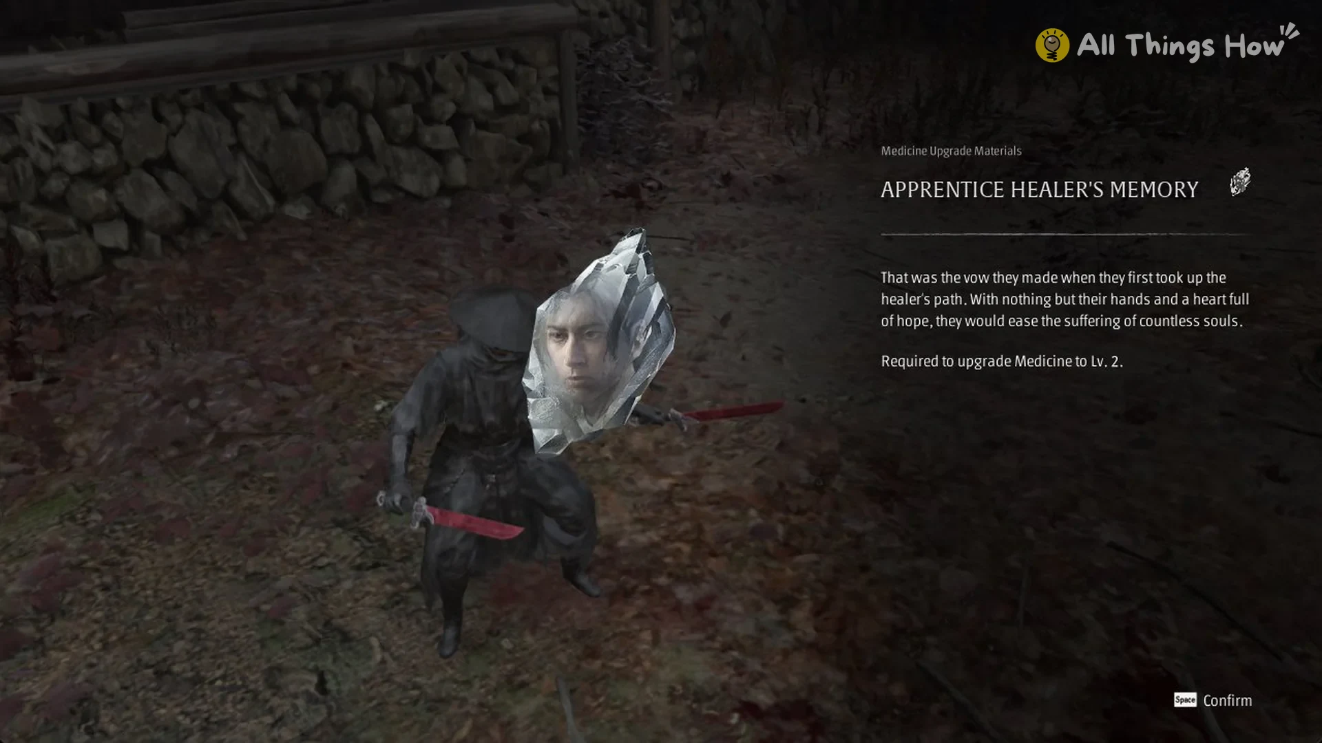 Apprentice Healer's Memory drop card after the bandit fight in Crimson Forest, Phantom Blade Zero