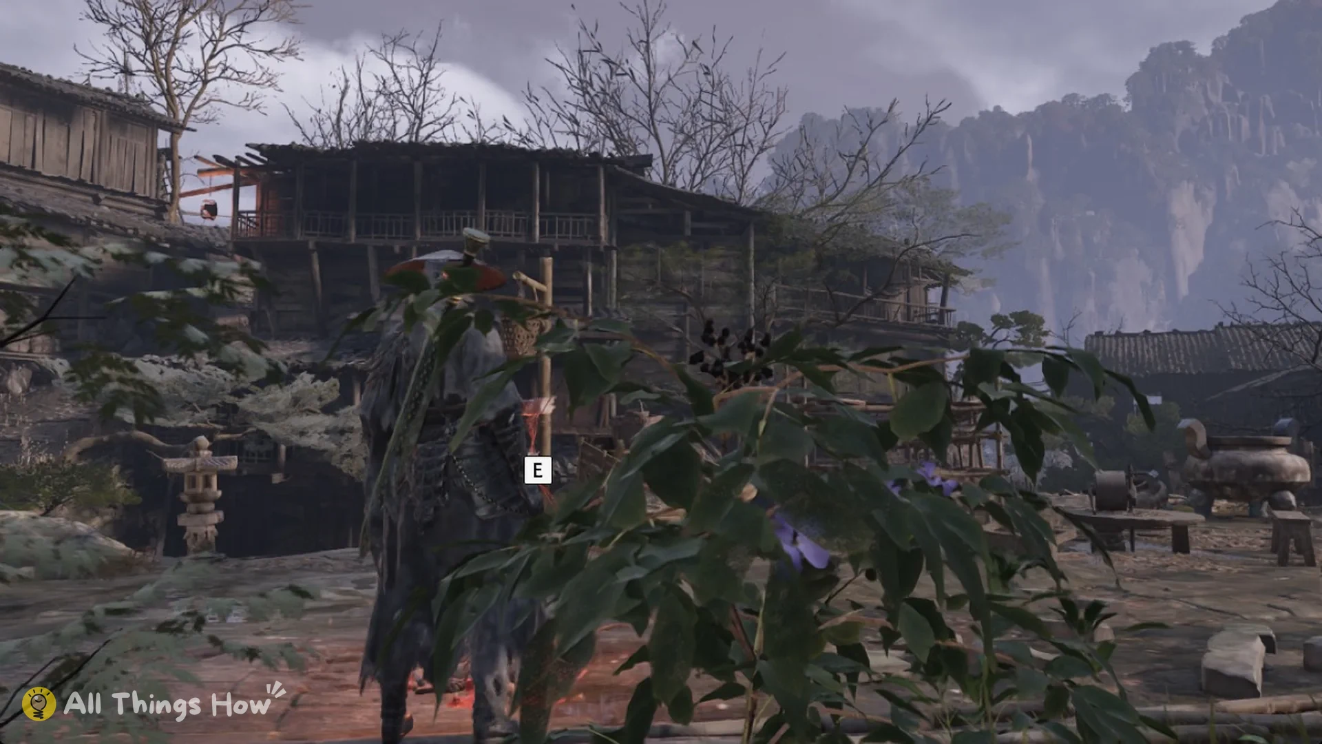 Soul at the Green Serpent House bell with the E prompt beside the wooden house in Pangzhen, Phantom Blade Zero