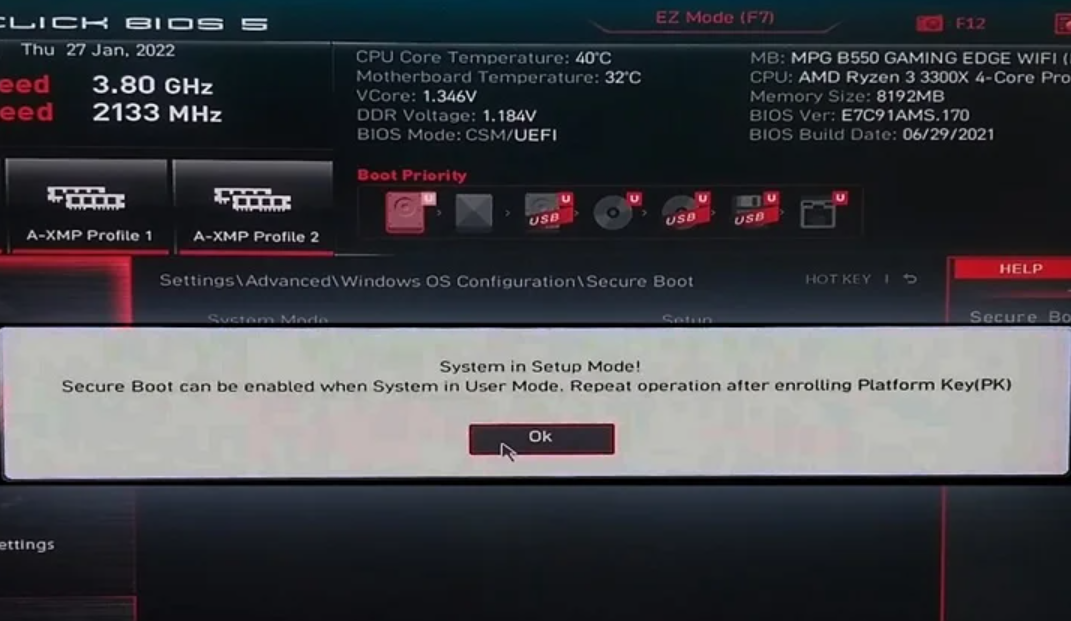 Fix “Secure Boot can be enabled when system in User Mode”