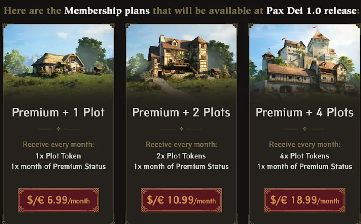 Pax Dei plot tokens and Premium Status — how land upkeep works