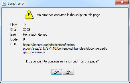 Microsoft Outlook users getting Script Error “Permission Denied” with Line 14